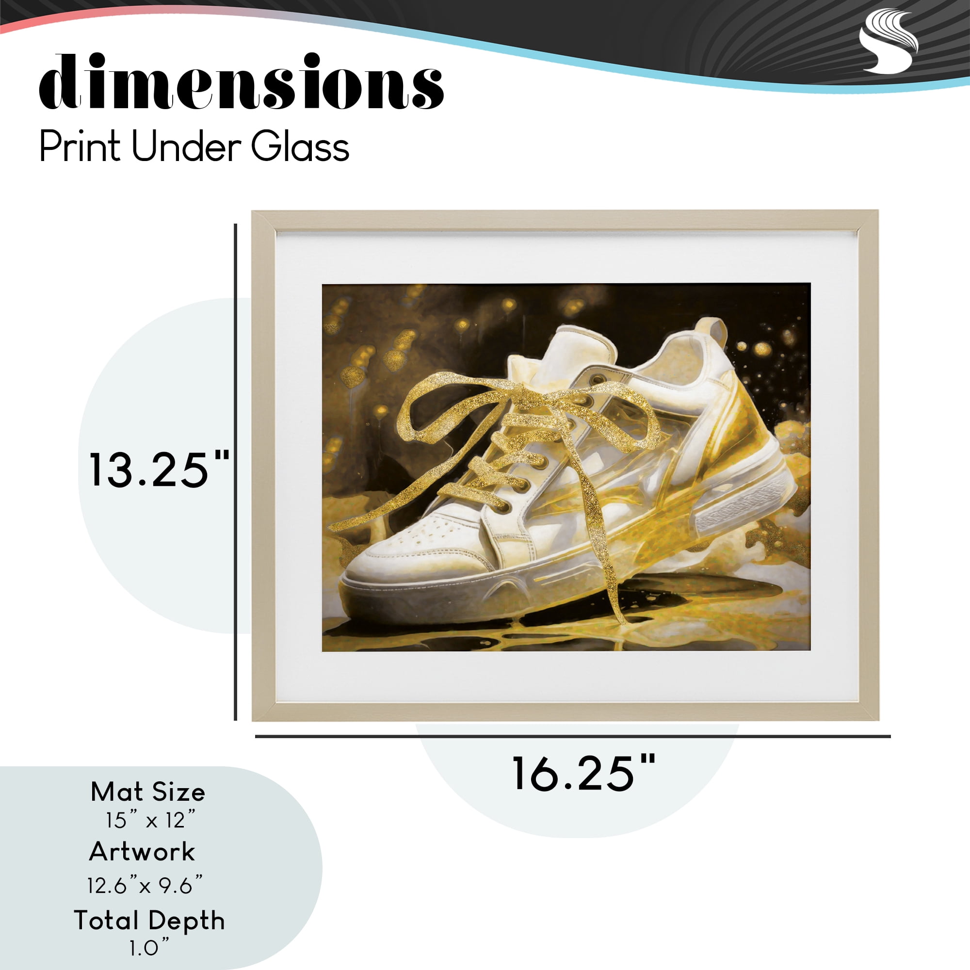 Stupell Industries Splashy Gold Sneaker Birch Framed Print Under Glass, design by Grotto Studios