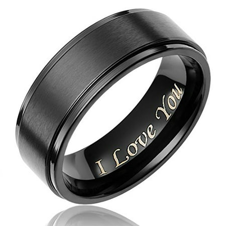 Buy "Mens Wedding Ring Black Titanium 8MM Band Engraved ""I Love You""" at Walmart.com