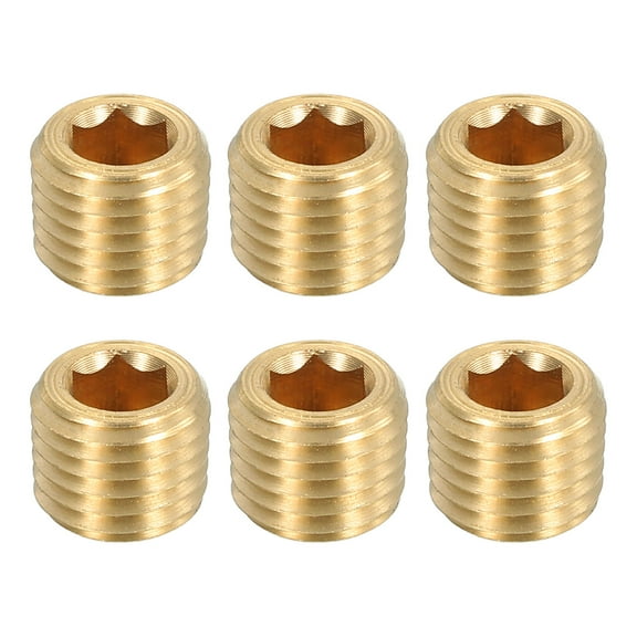 6Pcs Brass Pipe Plug Fitting, 1/16" NPT Male Internal Hex Thread Socket Pipe Plug