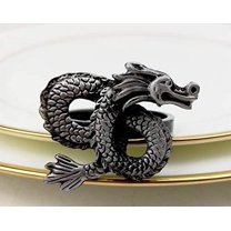 Fennco Styles Antique Dragon Metal Napkin Rings, Set of 4 - Traditional Napkin Holders for Home Decor, Dining Table, Banquets, Family Gathering and Special Occasions