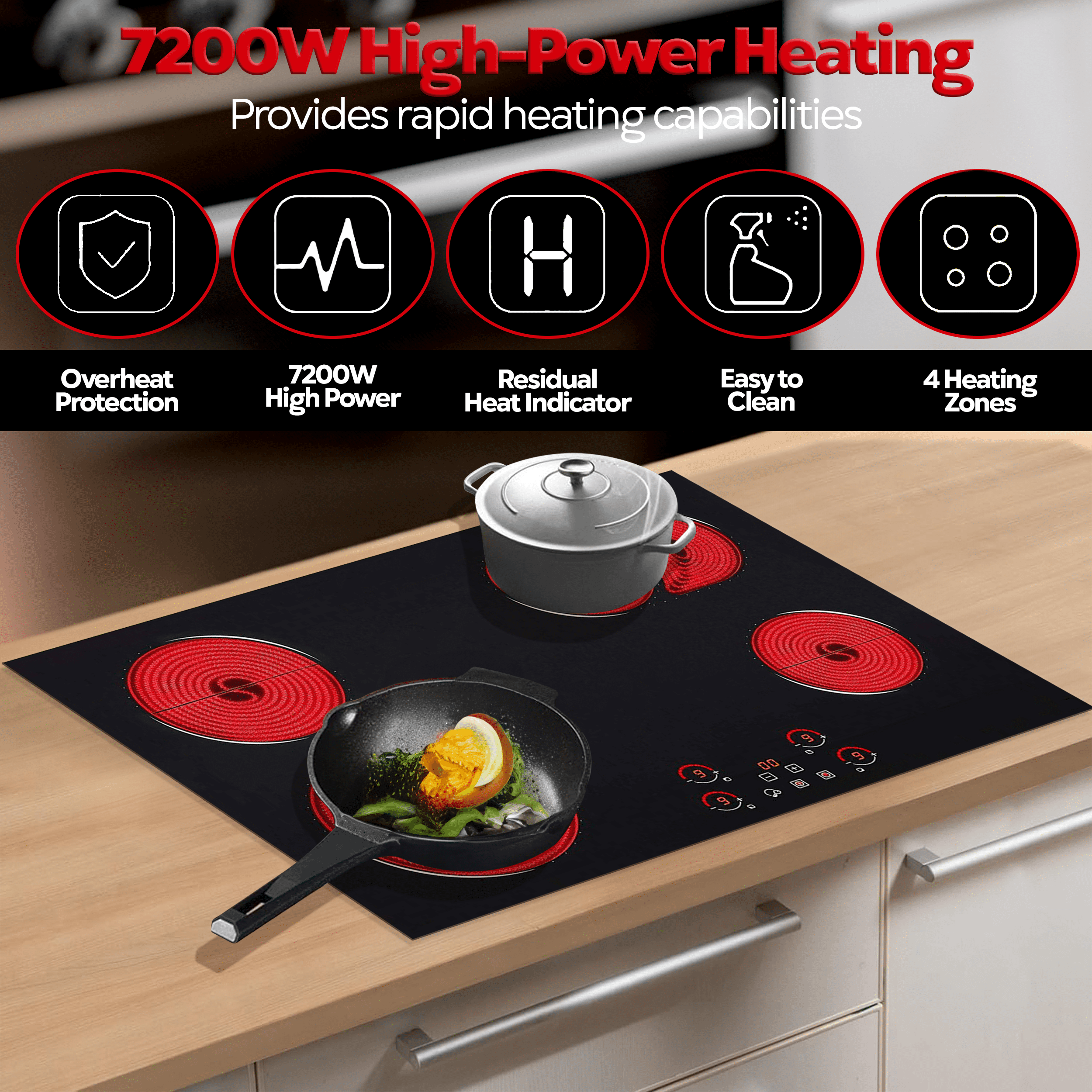 Ramblewood 4 Burner 30" Electric Cooktop, Ec4-70, 7200W