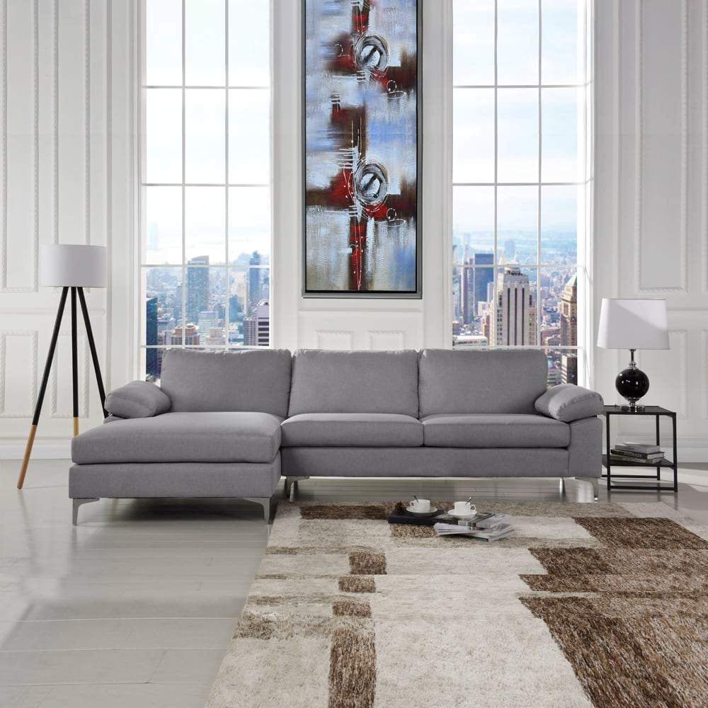 Modern Low Profile Linen Sectional Sofa, Light Grey