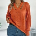 thumbnail image 2 of Diufon Fall Casual Womens Sweaters V Neck Long Sleeve Blouses Solid Color Hollow out Tops, 2 of 7