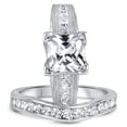 thumbnail image 2 of Solitaire Simulated Diamond CZ Wedding Engagement Ring Set Princess Square Silver Bridal Set Size 5, 2 of 6