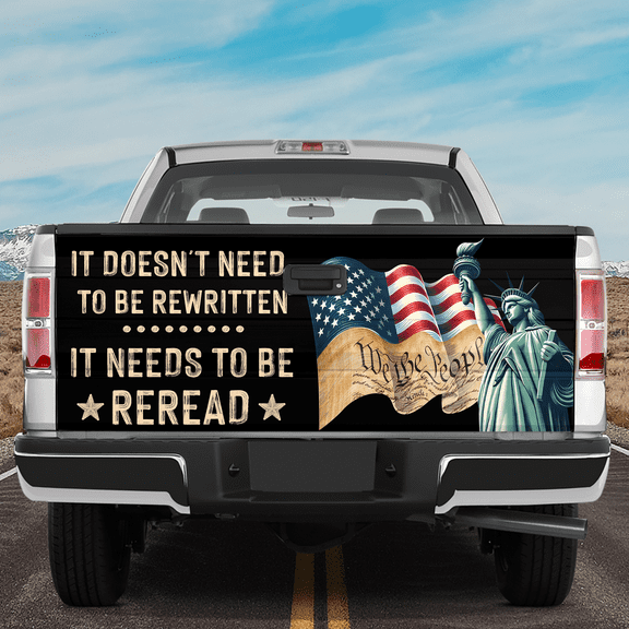Lotusprinthandmade It Doesn't Need To Be Rewritten Jesus US Flag Tailgate Wrap 2 Sizes (24"x58"), jesus us flag tailgate wrap, christian patriotic tailgate decal