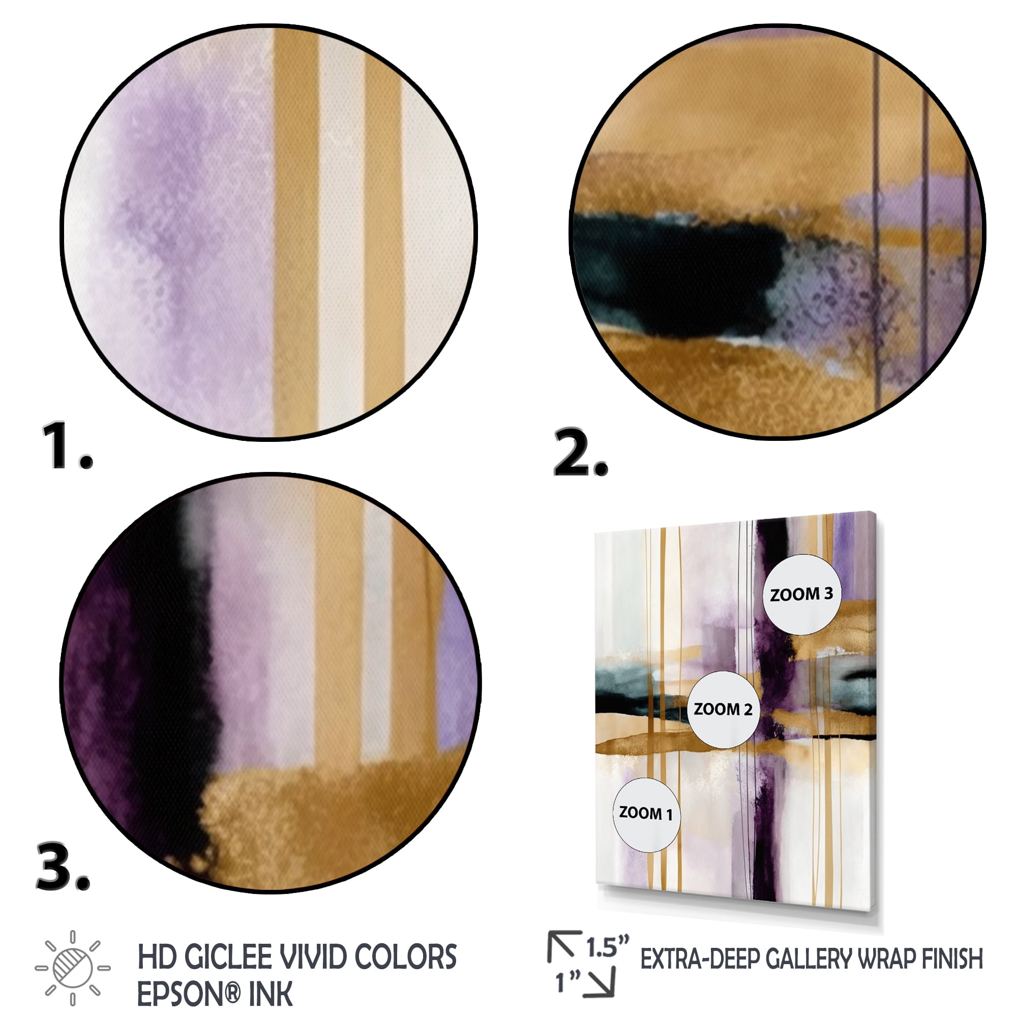 Designart Abstract Geode Geometric Purple And Gold I Canvas Wall Art