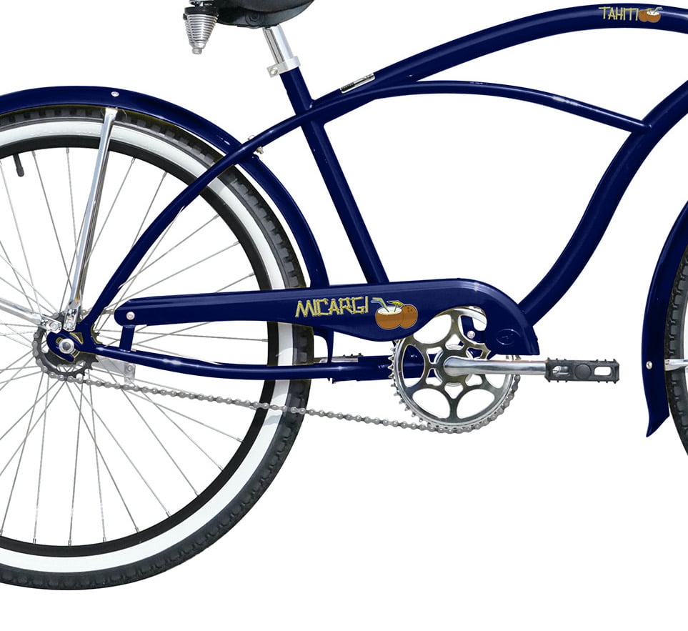 WonderWheels 26" Beach Cruiser Coaster Brake Stainless Steel Spokes One Piece Crank Alloy Black Rims 36H White Wall Tire W/ Fenders - Dark Blue/Black