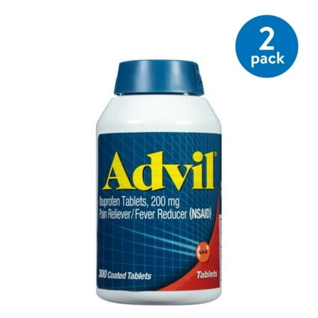 (2 Pack) Advil (300 Count) Pain Reliever / Fever Reducer Coated Tablet, 200mg Ibuprofen, Temporary Pain