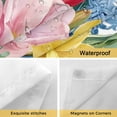 thumbnail image 4 of Pink Yellow Floral No Hooks Shower Curtain with Snap-in Liner Watercolor Spring Pink Yellow Flowers Vase Green Stripes Shower Curtains for Bathroom, Waterproof, Easy Install, Washable 48"x72", 4 of 9