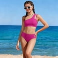 thumbnail image 2 of Tween Girls One Shoulder Color Block Two Piece Bikini Swimsuit with Chest Pad for Beach Swimming Summer 9-10 Years, 2 of 6