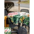 thumbnail image 5 of Outdoor Tablecloth with Umbrella Hole for Patio/Picnic/Party/Camping, Pink Flamingo Waterproof Table Cloth Square Cover Washable, Summer Tropical Palm Leaves Retro Wooden (60"x 60"), 5 of 9
