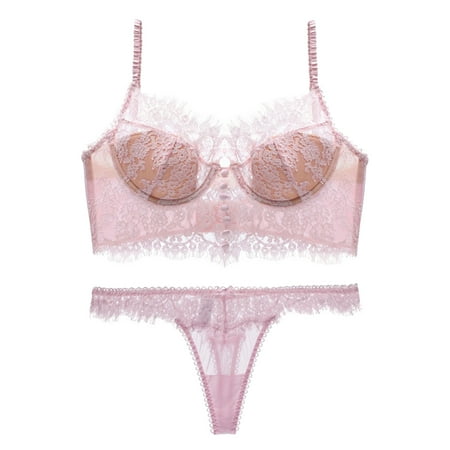 

Cathalem 2022 Women Thin Cup Lace Colorblock Bra Set Shaped Push Up Underwear Set Lingerie Set with Garter Belt Lace Underwear Pink Small