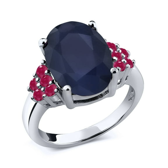 Gem Stone King 7.00 Ct Oval Blue Sapphire Red Ruby 925 Sterling Silver Ring (Size 8)