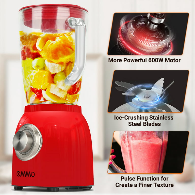 OMMO 1.5L Professional Blender for Kitchen, for Smoothies Frozen Drinks Ice  Crush, Red 
