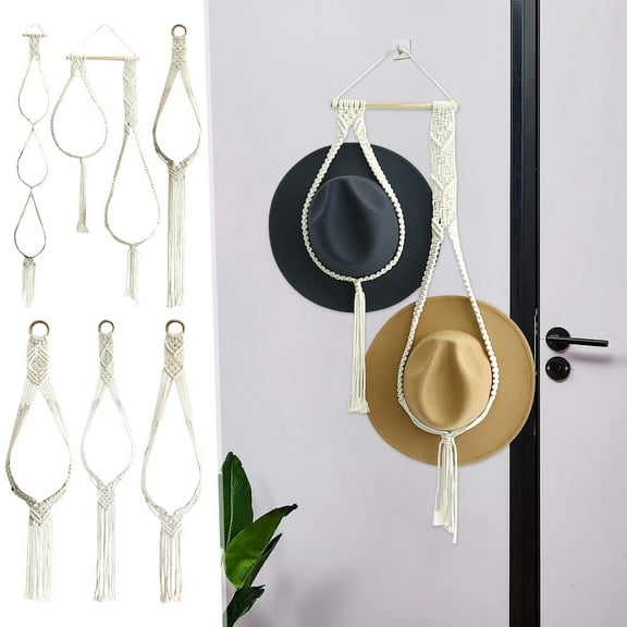 Handwoven Decorative Boho Hat Rack, Wall Hanging Storage Organizer, Natural Jute Material, for Entryway, Bedroom, and Closet Organization, by FAJHHA