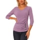 thumbnail image 1 of BLUSA RUCHADA PARA MUJERES CHIC INSPIRE CON BOTONES DECORATIVOS, CUELLO EN V, MANGA 3/4, TEJIDO SÓLIDO, TAMAÑO 3XL, GRIS MORADO, 1 of 6