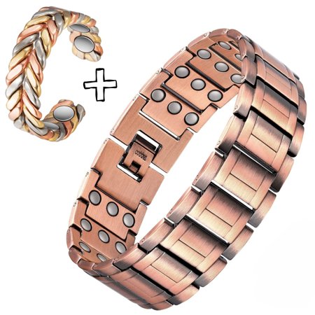 Wollet Copper Bracelet for Men 3X Magnetic Bracelets 99.99% Pure Copper Wristband