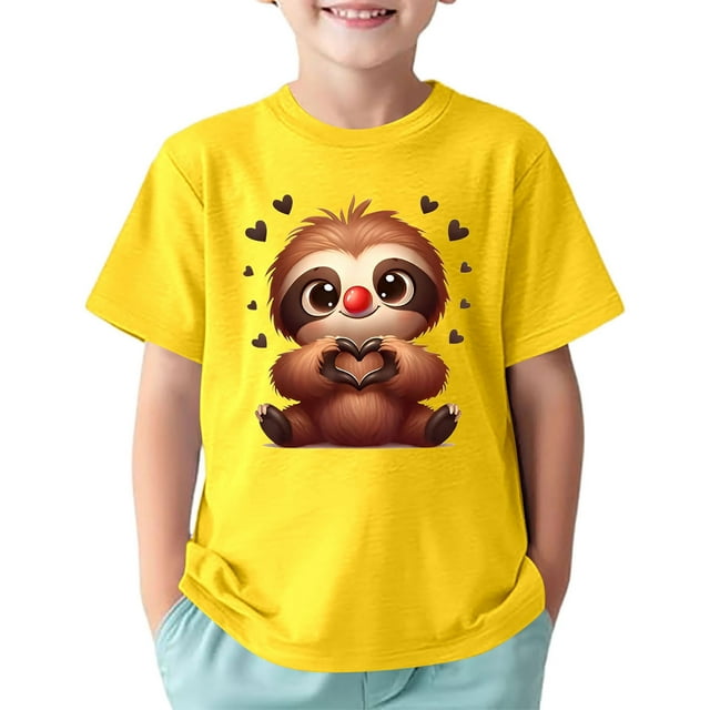 JTieacloth T-Shirt à Col Rond à Manches Courtes pour Enfants Filles, Imprimé Sport Décontracté Confortable, T-Shirts Basiques, Tailles 5-6 Ans