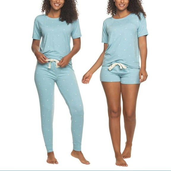 Felina Women's 3-Piece Soft Jersey T-Shirt, Shorts and Pants PJ Lounge Set-Blue / M