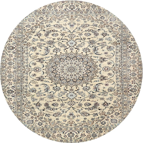Ahgly Company Indoor Round Traditional Vanilla Gold Medallion Area Rugs, 4' Round