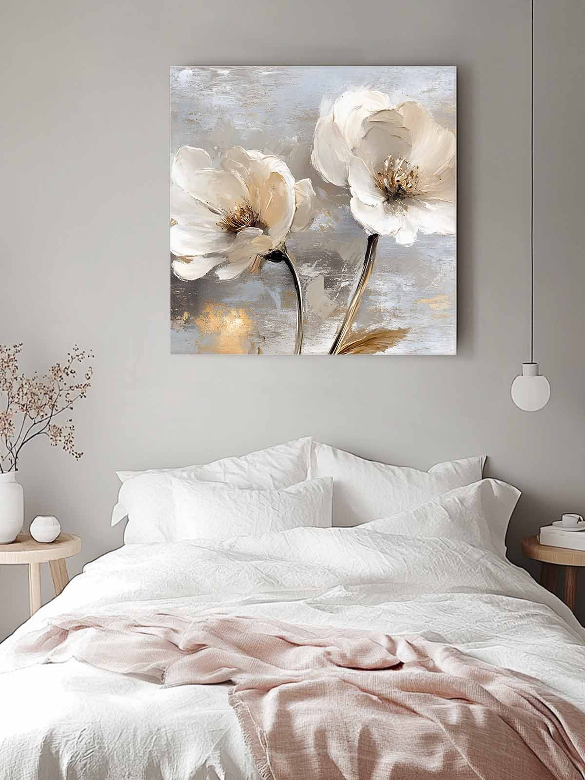 Magnolia Flower Canvas Wall Art, Flowers Oil Painting Abstract Retro Framed Wall Decor Modern Artwork Prints Painting for Living Room, Bedroom, Kitchen & Cafe Decor 20x20 Inch