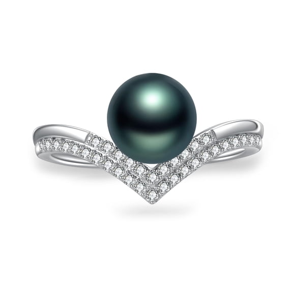 TANGPOET 925 Sterling Silver Crown Black Pearl Ring for Women #8