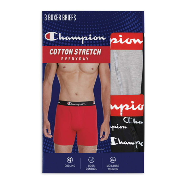 Champion Adult Mens 3-Pack Everyday Comfort Boxer Briefs, Sizes S-2XL 