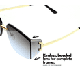 thumbnail image 5 of Unisex Rimless Sunglasses Oval Rectangle Beveled Brown Blue Lens Gold Trim UV400, 5 of 5