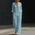 thumbnail image 2 of VBVC Women's Button 2 Piece Outfits Set,Long Sleeve Top and Wide Leg Pants For Women, Ladies' V-Neck Loungewear Tracksuit with Pockets,Light Blue,S-2XL, 2 of 6