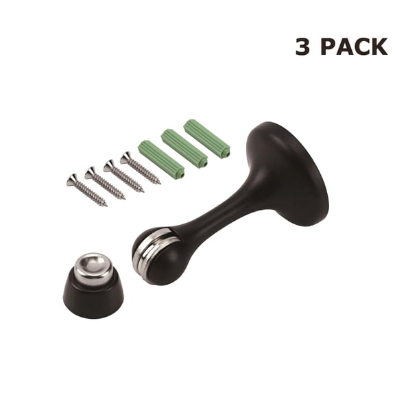 Hyper Tough Magnetic Door Stop, Matte Black, 3 Pack
