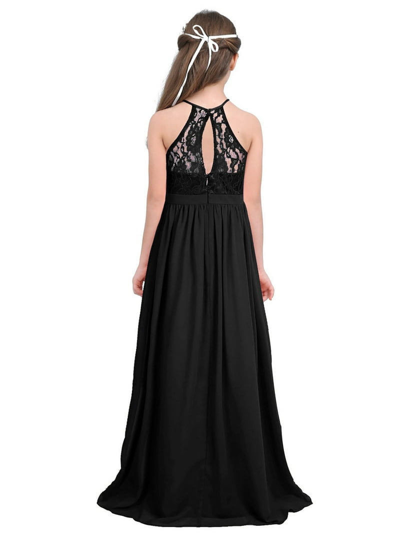 YUUMIN Flower Girl Dress Halter Lace Top Chiffon Maxi Dress Wedding  Bridesmaid Prom Gown Black 6 - Walmart.com