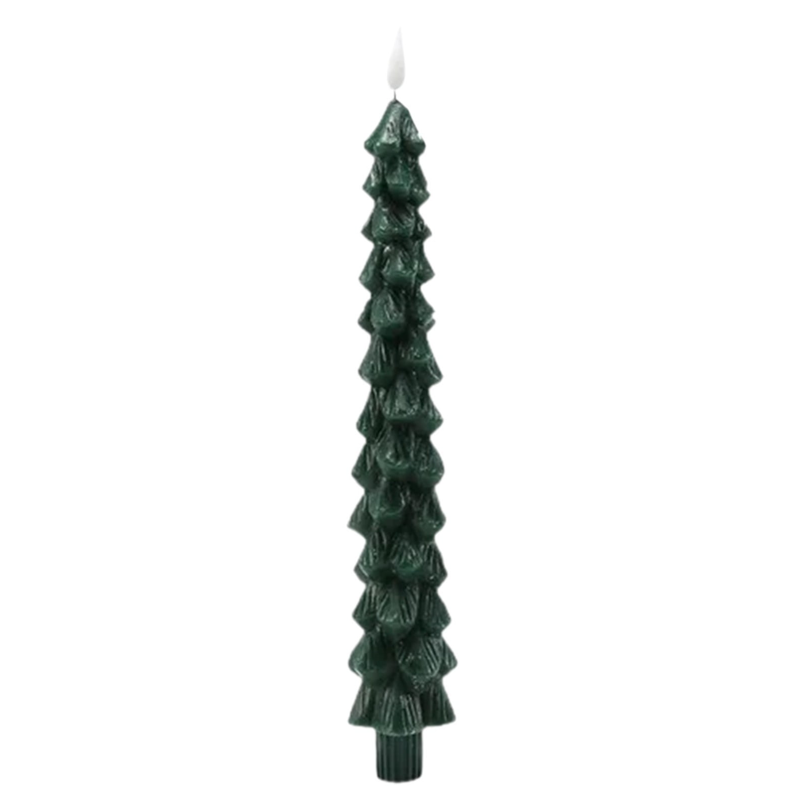 Christmas Tree Flameless Candles, Christmas Tree Candles, Christmas Taper Candles with 3D Flame, Christmas Flameless Candles for Christmas Home Decoration(10 In, 2Pcs)