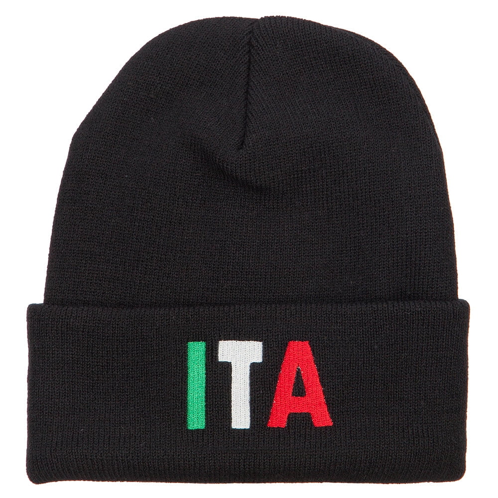 Italy ITA Flag Embroidered Long Beanie - Black OSFM