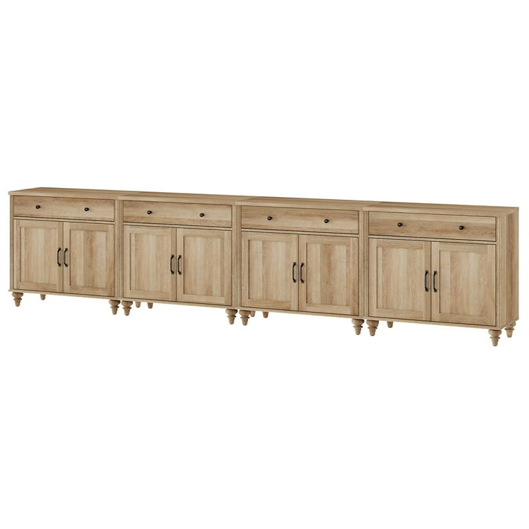Oak Farmhouse TV Stand for 85 inch TV with 8 Doors and 4 Drawers