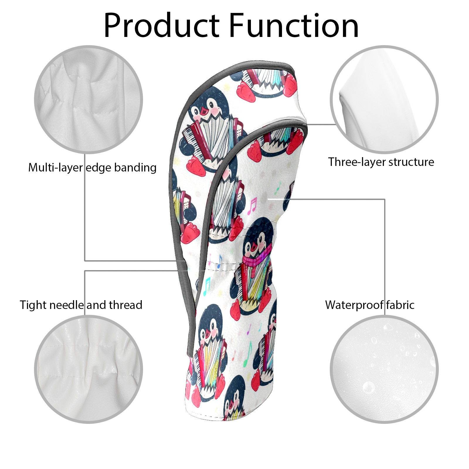 Golf Club Head Covers - Playful Penguin White Design, Premium PU Leather Driver Hybrid Headcovers with Velvet Lining, Waterproof Golf Gifts for Men Women