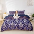 thumbnail image 2 of jejeloiu Rustic Damask Duvet Cover Queen,Royal Print Queen Bedding For Adults,Navy Gold,Navy Blue Reversible,3pcs,1 Duvet Cover and 2 Pillowcases, 2 of 6