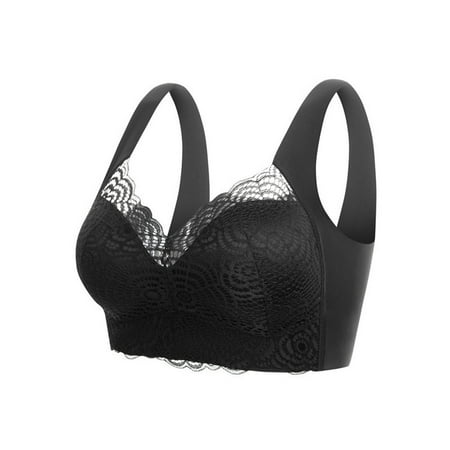 

COBKK Womens Cute Bras Everyday Bras Ladies Traceless Comfortable No Steel Ring Lace Breathable Gathering Bra Woman Underwear Womens Bras Plus Size Black Dressy Casual Daily Bra Underwear