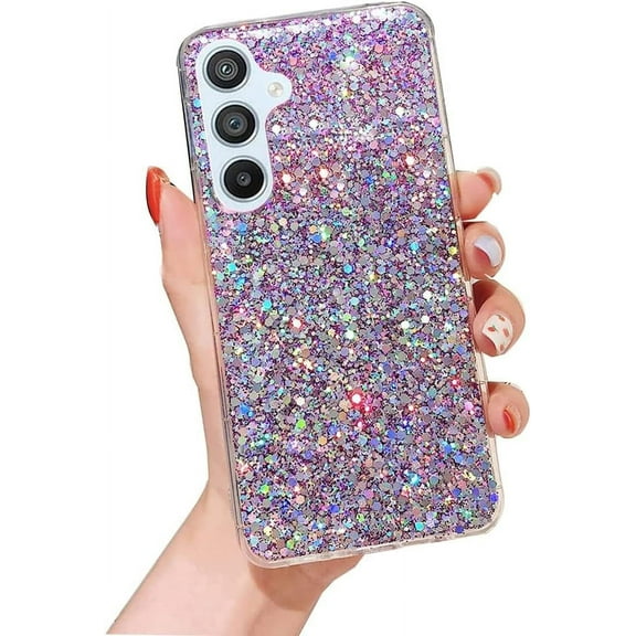 Samsung Galaxy A14 5G Glitter Case, Girly Cute Sparkle Bling Shiny Soft Clear TPU Silicone Bumper Slim Thin Lightweight Flexible Girls Women Protective Case Cover for Galaxy A14 5G (Purple)