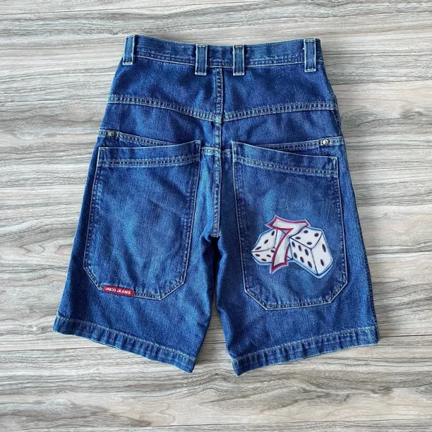 Hip Hop Lucky 7 Dice Graphic Y2K Pants Harajuku JNCO Shorts Retro