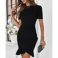 thumbnail image 2 of Women's Summer Dress Short Sleeves Bodycon Mini Dress Ruched Puff Sleeve Ruffle Hem Cocktail Party Dress, 2 of 6