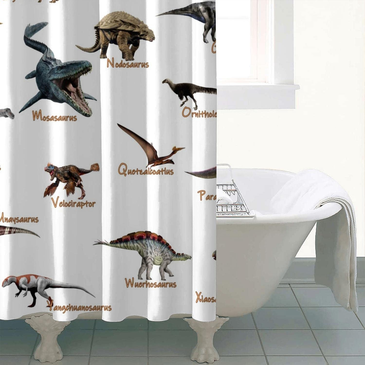 Kids Dinosaur Shower Curtain for Bathroom - Funny Jurassic Dino World Park Shower Curtain Sets Bathtub Decor with 12 Hooks Washable Durable Polyester Fabric 72"x72"