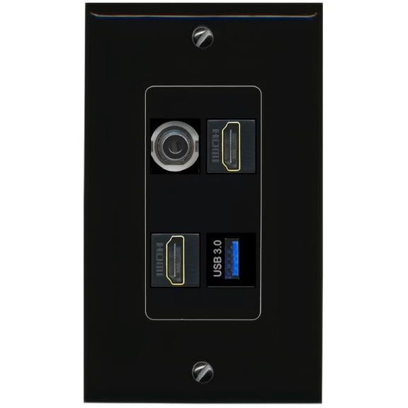 RiteAV 3.5mm 2 HDMI USB-3 Wall Plate Decorative [Black]