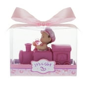 Mega Favors Keepsake Figurine 12 pcs Baby Girl Holding Pacifier In Train Engine | Awesome Decorations or Party Favors | for Pregnancy Announcements, Gender Reveals, Birthday and Special Celebrations