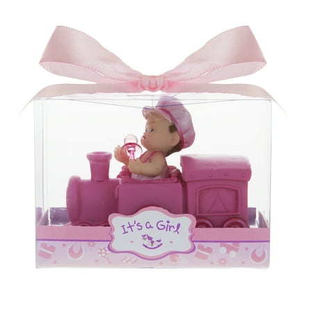 Mega Favors Keepsake Figurine 12 pcs Baby Girl Holding Pacifier In Train Engine | Awesome Decorations or Party Favors | for Pregnancy Announcements, Gender Reveals, Birthday and Special Celebrations