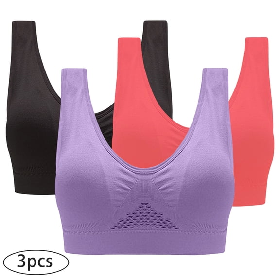 Fartey 3 Pack Sports Bras for Women Full Coverage Seamless Wireless Push Up Bra Comfortable Athletic Yoga Bras Plus Size High Support Running Bra Multicolor S-4XL