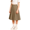 thumbnail image 4 of Hzzrkos Girls Casual Loose Solid Color High Waist Pleated A Line Mid Length School Uniform Skirt Academic Style Elastic Waist Swing Skirt Brown, 4 of 9