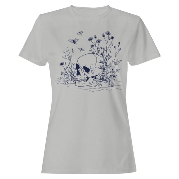 Skull & Wildflowers Gothic Art Women's Ash T-shirt