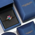 thumbnail image 5 of Gem Stone King 18K Rose Gold Plated Silver Pink Created Sapphire London Blue Topaz and White Moissanite Ring for Women (1.78 Cttw, Heart Shape 6MM, Gemstone September Birthstone, Size 5), 5 of 6