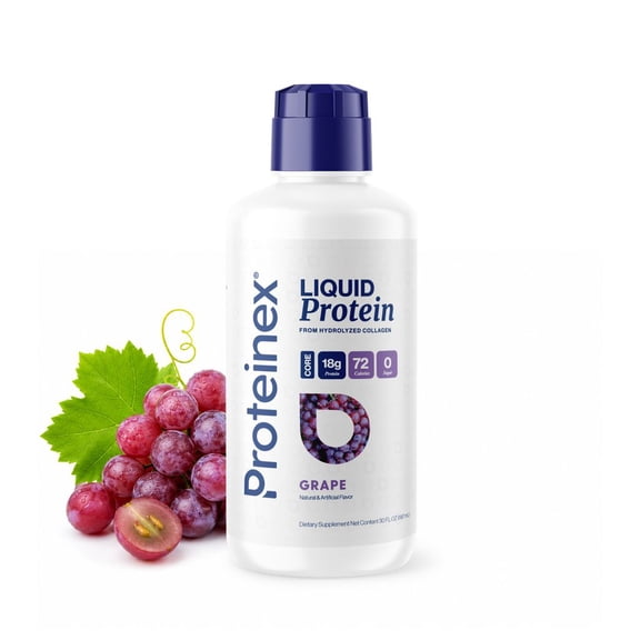 Proteinex Core Liquid Collagen Peptides, 18g Protein per serving | Zero Sugar, Zero Carbs, Ready to Drink | (Grape, 30 Fl Oz)