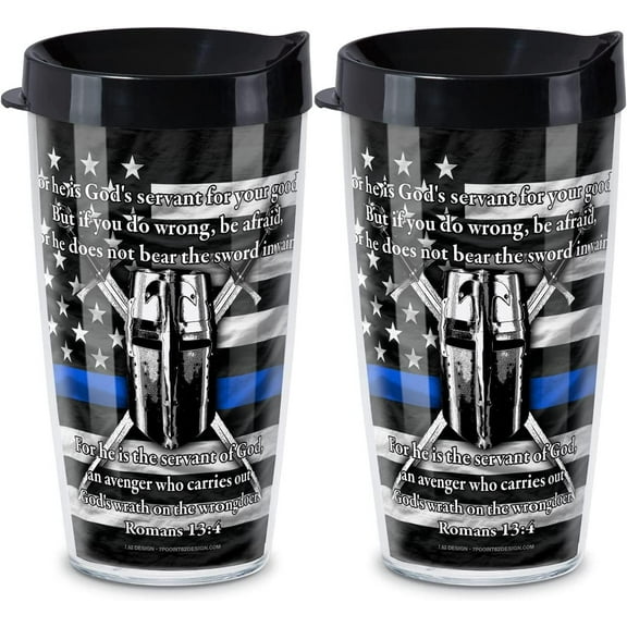 First Dawn Double Wall Insulated Unbreakable Plastic Travel Tumbler with Lid Holds 16 Fluid Ounces BPA Free Microwave Safe Dishwasher Safe Set of 2 Blue Line Design